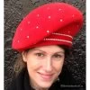 Vintage Red Slanted Beret Style Hat In Fur Felt With Swarovski Crystals