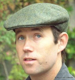 Herringbone Irish Wool Tweed Ivy Cap, Green