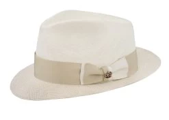 Danville Shantung Fedora In Ivory & Tan By Biltmore