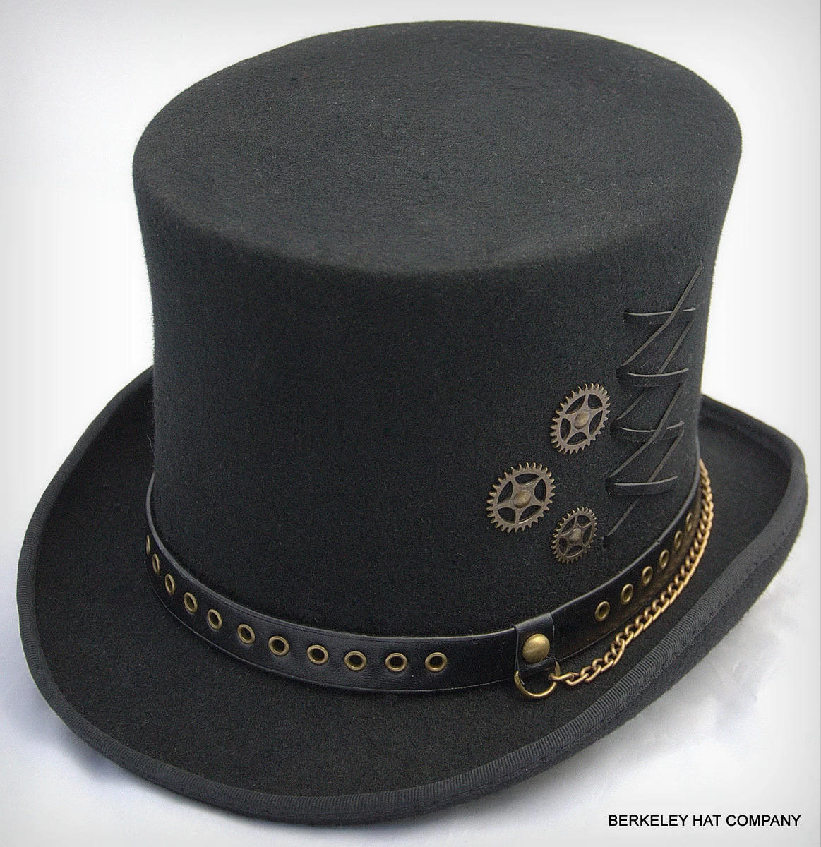 Steam Punk Black Wool Top Hat With Gear Charms